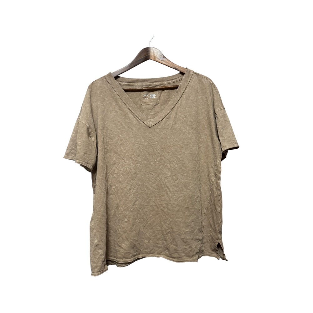 Aerie Boyfriend Tee Womens Medium Tan Excellent V-Neck Short Sleeve Cotton Top